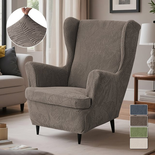 Yupartex Leaf Jacquard Wing Sesselbezug mit Sitzkissen, rutschfester Schonbezug mit floralem Design für Relax-Sessel - Bild 1