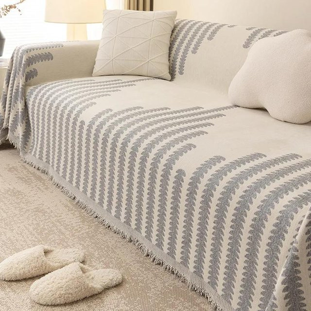 Nordische Sofa-Überwurfdecke von Your Warm Home in Weiß, gestrickter Sofabezug mit Quasten im Skandinavischen Stil, B/B: 180 x 130 cm - Bild 1