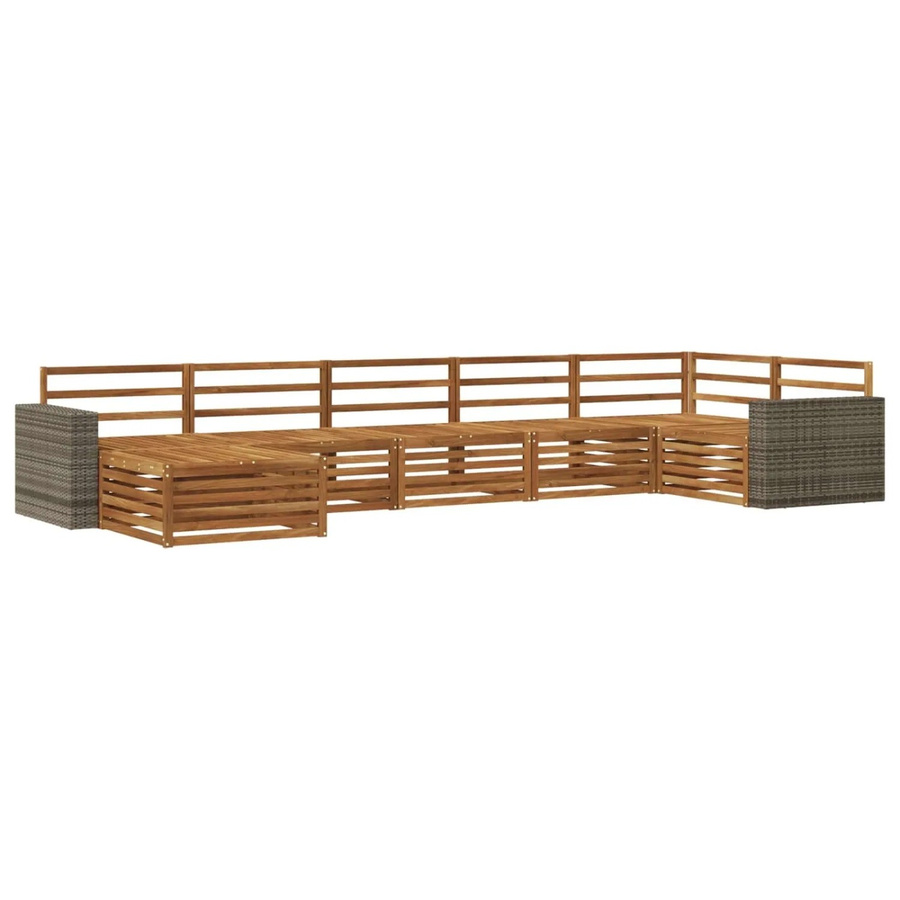 vidaXL Outdoor-Sofagarnitur aus Akazie in Natur, 7-teiliges L-Shape Lounge-Set mit Latten-Design und Fußhocker - Bild 2