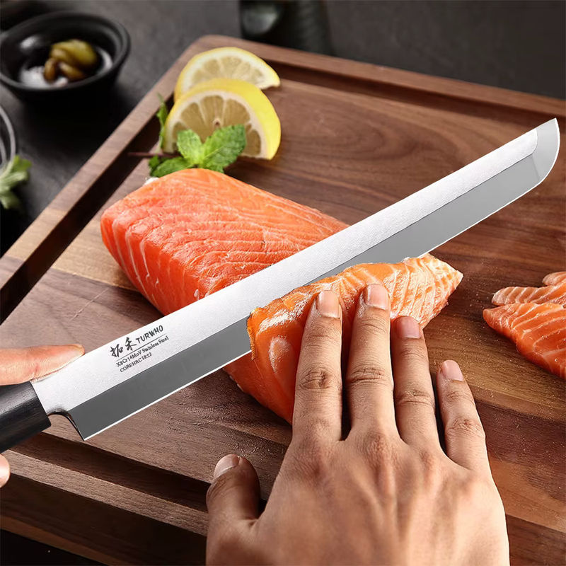 TURWHO Sashimi Messer aus X8Cr14MoV Edelstahl als professionelles Carving Messer für Fisch und Rindfleisch, Länge: 22 cm - Bild 2