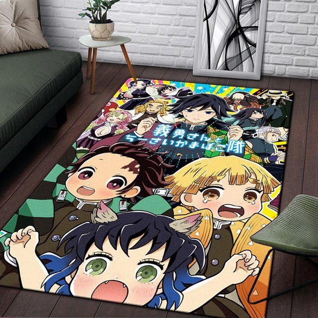 Demon Slayer Teppich von YangJOJO in Grau und Schwarz, weicher Flächenteppich für Wohnzimmer und Heimdekoration, B/T: 60 x 40 cm - Bild 1