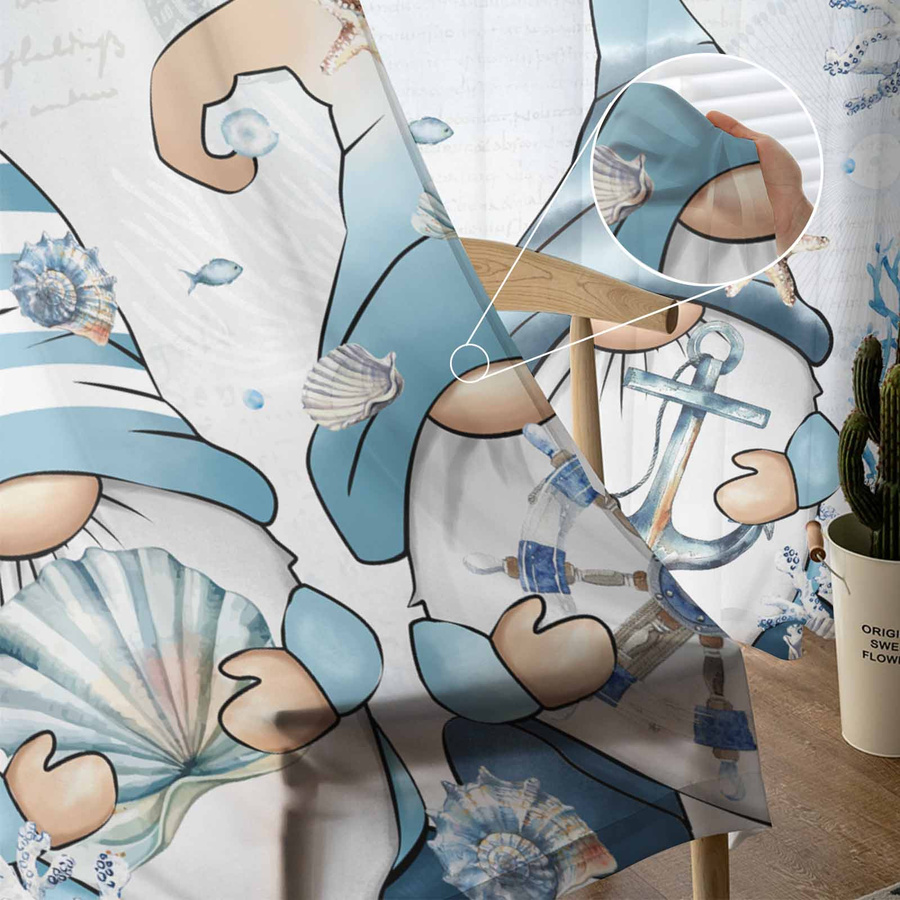 Transparente Tüll-Voile-Vorhänge mit Marine-Motiven wie Seestern, Muschel und Schnecke in Koralle, Breite: 135 cm, Höhe: 115 cm - Bild 2