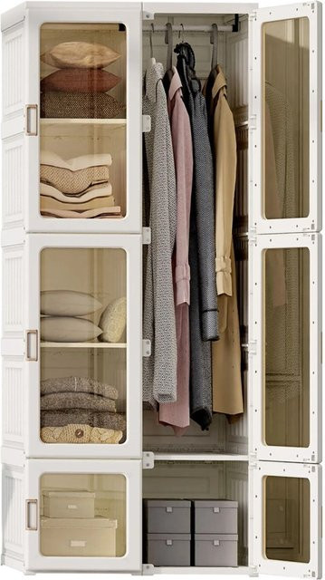 PXloue Faltbarer Kleiderschrank mit Kleiderstange und magnetischen Türen in Weiß, B/T/H: 69 x 50 x 170 cm - Bild 1