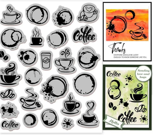 EVA-Gummistempel mit Kaffeetassen-Motiv und Kaffeeflecken-Effekt, Breite: 18 cm, Höhe: 22 cm - Bild 1