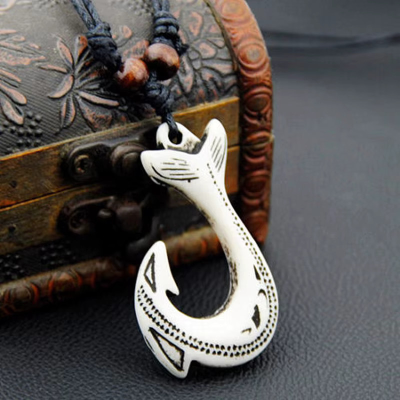 Weyena Halskette Yak Knochen, Maori Angelhaken Anhänger, Unisex, Vintage - Bild 1