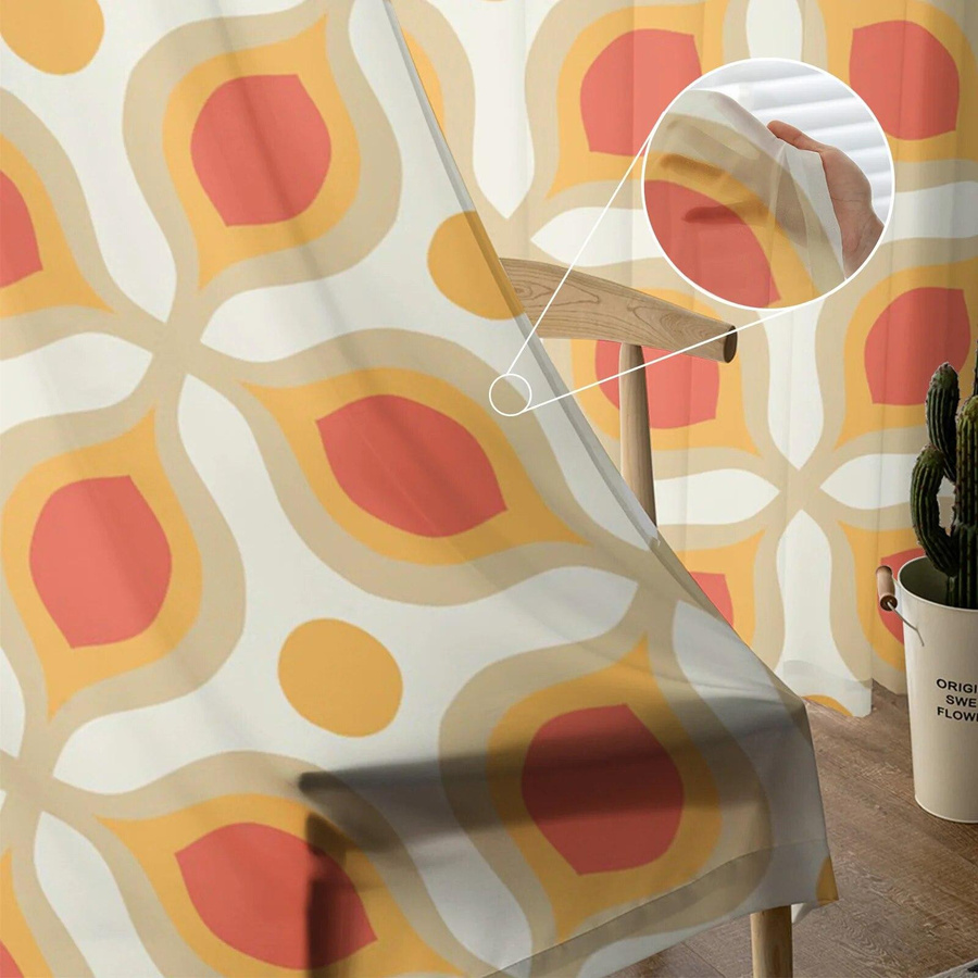 Retro Moderne Tüllvorhänge von Your Warm Home, bedruckte Chiffon-Vorhänge in Multicolour, transparent, B: 135 cm, H: 114 cm, 2er-Set - Bild 2