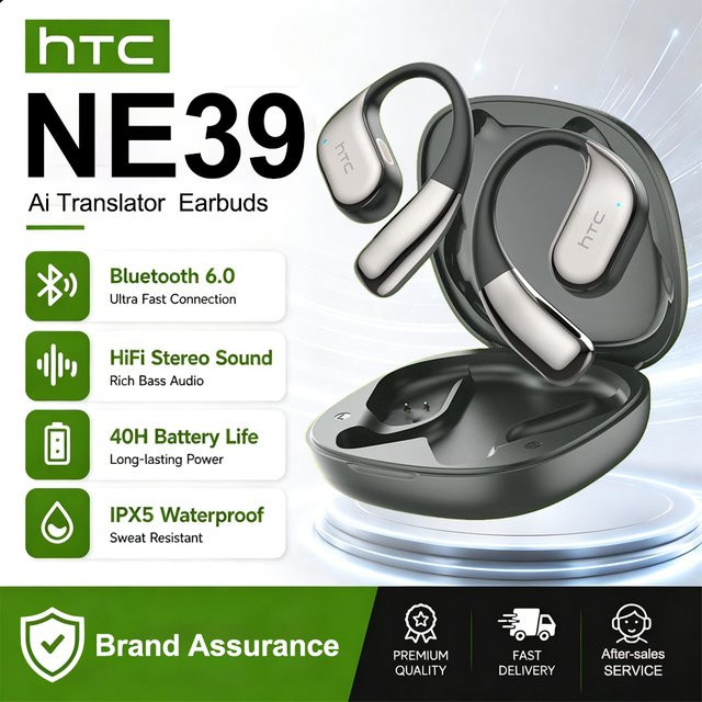 HTC NE39 AI-Übersetzungs-Ohrhörer Kabellose Bluetooth TWS Open-Ear-Kopfhörer mit Mikrofon für HD-Anrufe in Silber - Bild 1