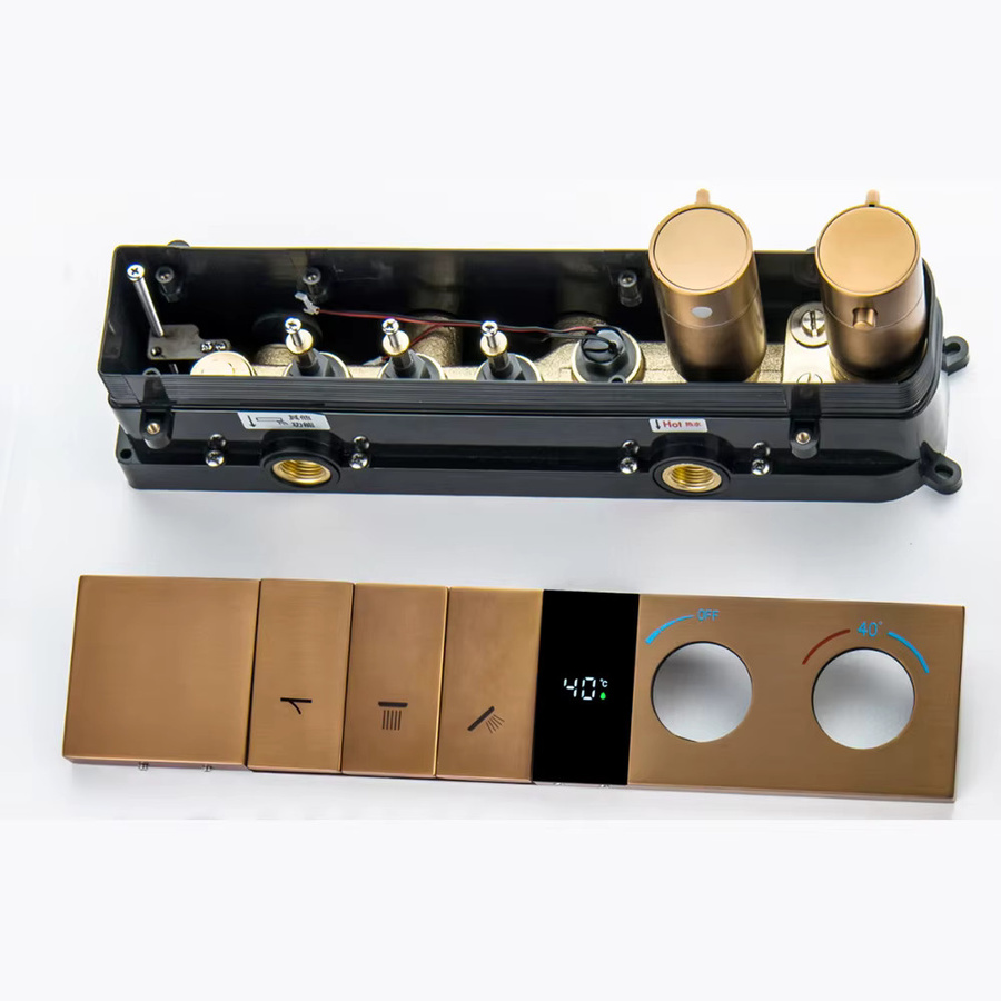 Qlonn Unterputz-Duscharmatur mit Knopfthermostat und Temperaturanzeige aus Messing - Bild 4
