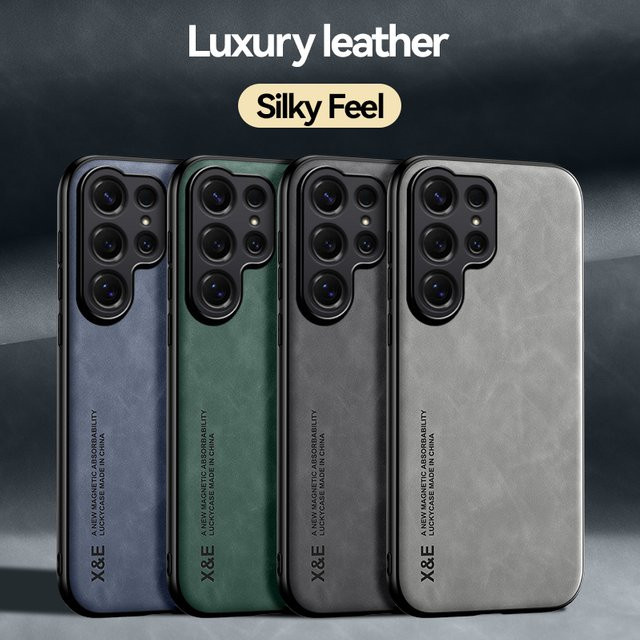 Luxuriöse Ultra-Dünne Handyhülle aus PU-Leder für Samsung Galaxy S26 Ultra S25 Ultra S24 S23 S22 Plus FE in Grün - Bild 1
