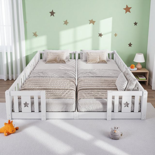 Fangange Bodenbett für Kinder aus Kiefernholz mit Geländer, B/T: 90 x 200 cm - Bild 1