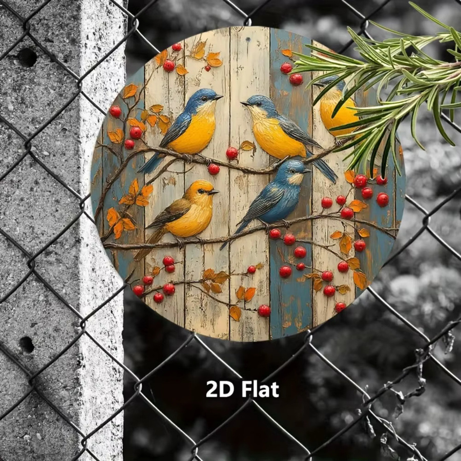 CIFBUY Retro-Aluminium-Vogel-Wandkunst, rundes Metall-Poster mit bunten Vögeln in Blau, Orange und Gelb, Durchmesser: 20,3 cm - Bild 3