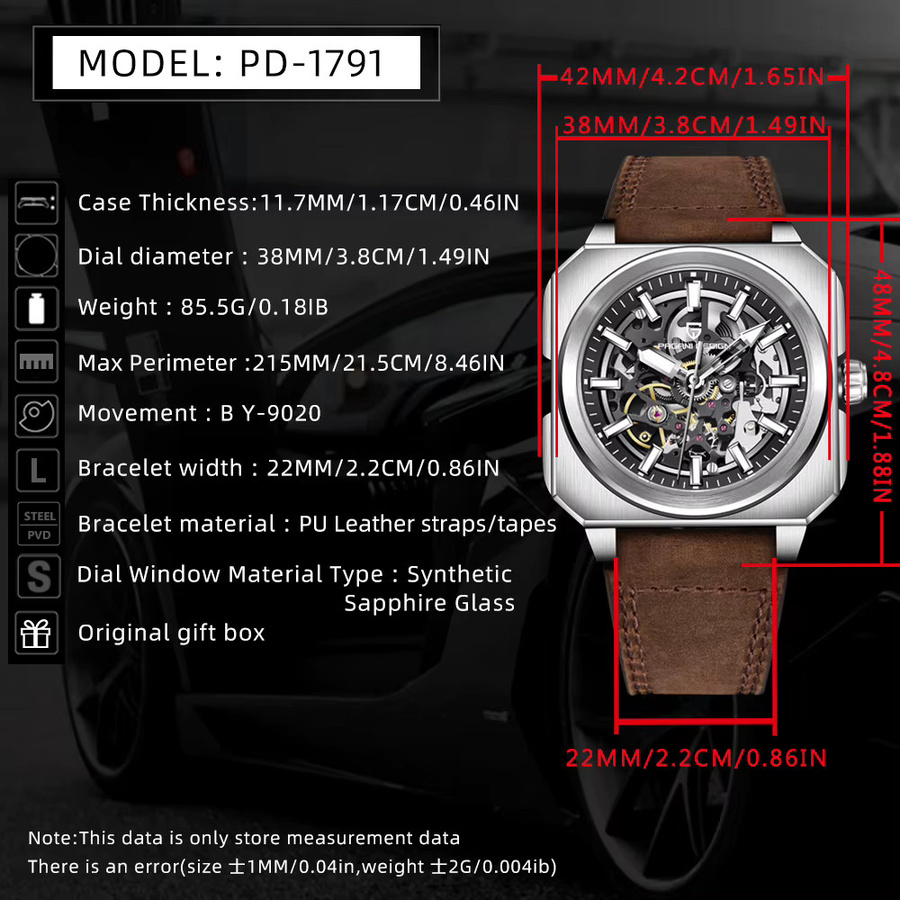 Pagani Design Automatik-Armbanduhr, Edelstahl, Leder, Schwarz, Herren - Bild 6