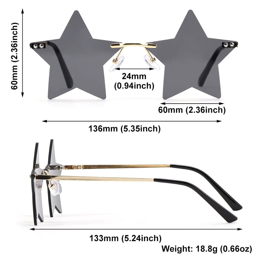 Randlose Sonnenbrille Sternform, Unisex, Metall - Bild 4