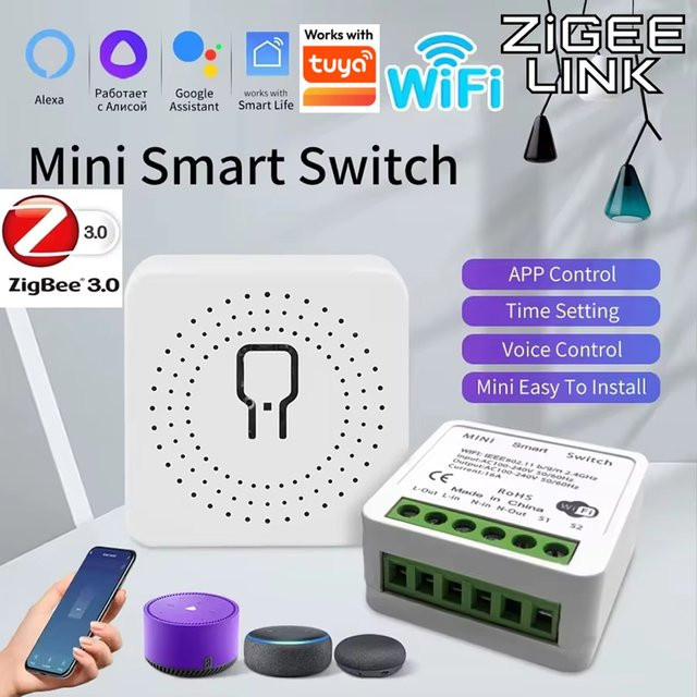 Intelligenter WiFi/Zigbee 3.0 Schalter als Modulrelais für 2-Wege-Steuerung, weiß, kompatibel mit Tuya Smart Life App, Alexa und Home Assistant - Bild 1