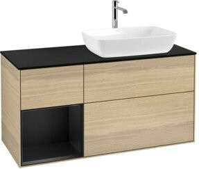 V&B Waschtischunterschrank Finion mit Wandbeleuchtung, Farbe Beige und Eiche lackiert, Breite: 120 cm, Tiefe: 50,1 cm, Höhe: 50,1 cm - Bild 1