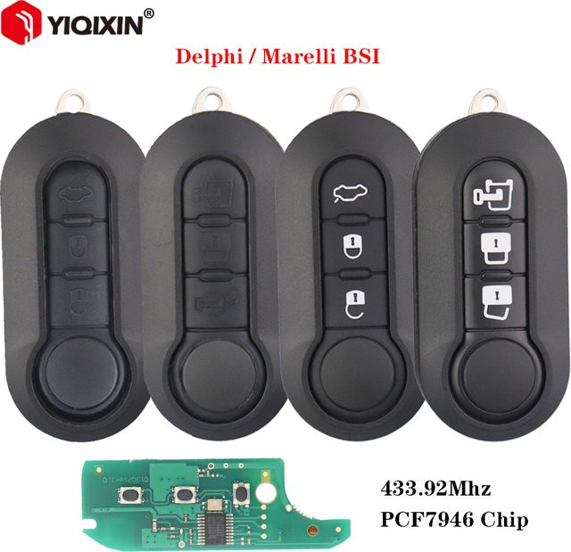 YIQIXIN 433 MHz PCF7946 Chip Autoschlüssel Fernbedienung für Fiat 500 500L MPV Panda Punto Bravo Ducato Citroen Jumper Peugeot Boxer 2008–2015, Schwarz, ungeschnitten - Bild 1