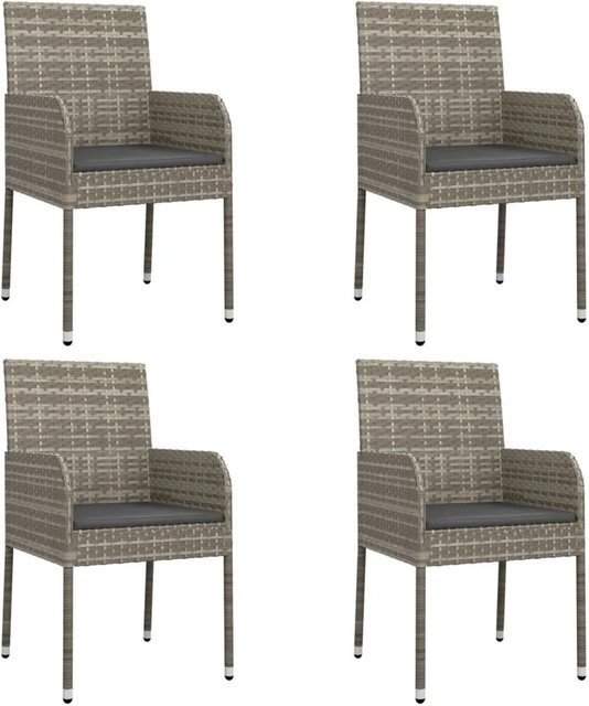 Furnicato 4er Set Gartenstühle aus Poly Rattan in Grau mit Kissen und Armlehnen, B/T/H: 48 x 55 x 88 cm - Bild 1
