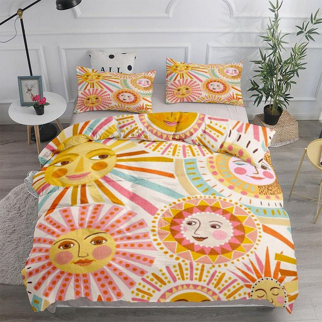 Bettwäsche Set mit Mond und Sternen Design aus Mikrofaser, Mehrfarbig, B/H: 135 x 200 cm - Bild 1