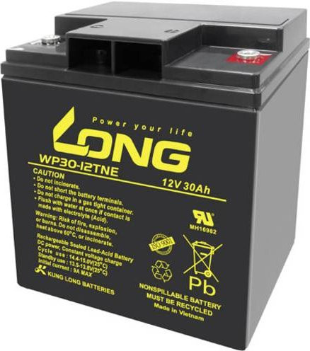 Long WP30-12TNE AGM Bleiakku 12V 30Ah Schwarz B/H/T: 166 x 176 x 125 mm M6-Schraubanschluss zyklenfest - Bild 1
