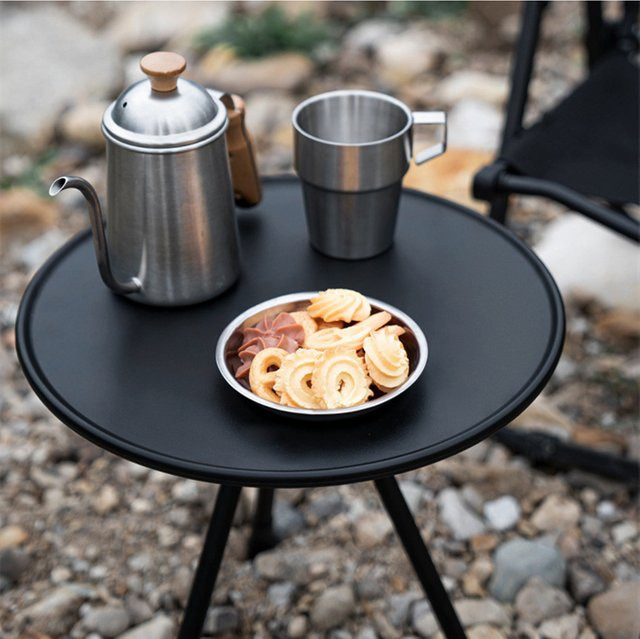 AZULBLANCO Klappbarer runder Teleskop-Esstisch aus Aluminiumlegierung in Schwarz, höhenverstellbarer Picknicktisch für Outdoor und Wandern - Bild 1
