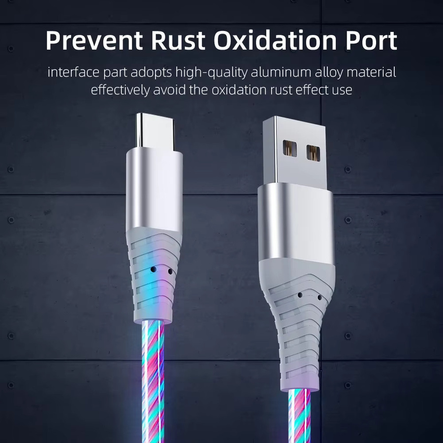 OIITH USB-C Schnellladekabel mit LED-Streamer-Licht in Rot und Multicolour für Huawei, Xiaomi und POCO - Bild 3
