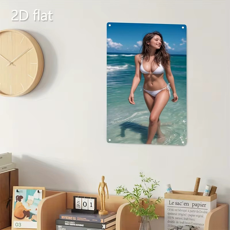 HELLOYOUNG Metall-Wandkunst Bikini-Modell in Türkis, Rechteckiges Strandposter mit Motiv aus Natur und Meer für Heim, Bar und Café, B/H: 30 x 20 cm - Bild 3