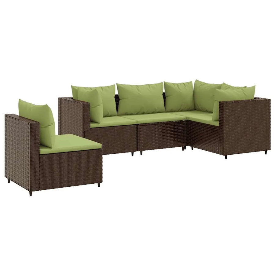 vidaXL 5-tlg Garten-Lounge-Set aus Poly Rattan in Braun mit Kissen und L-Form - Bild 2