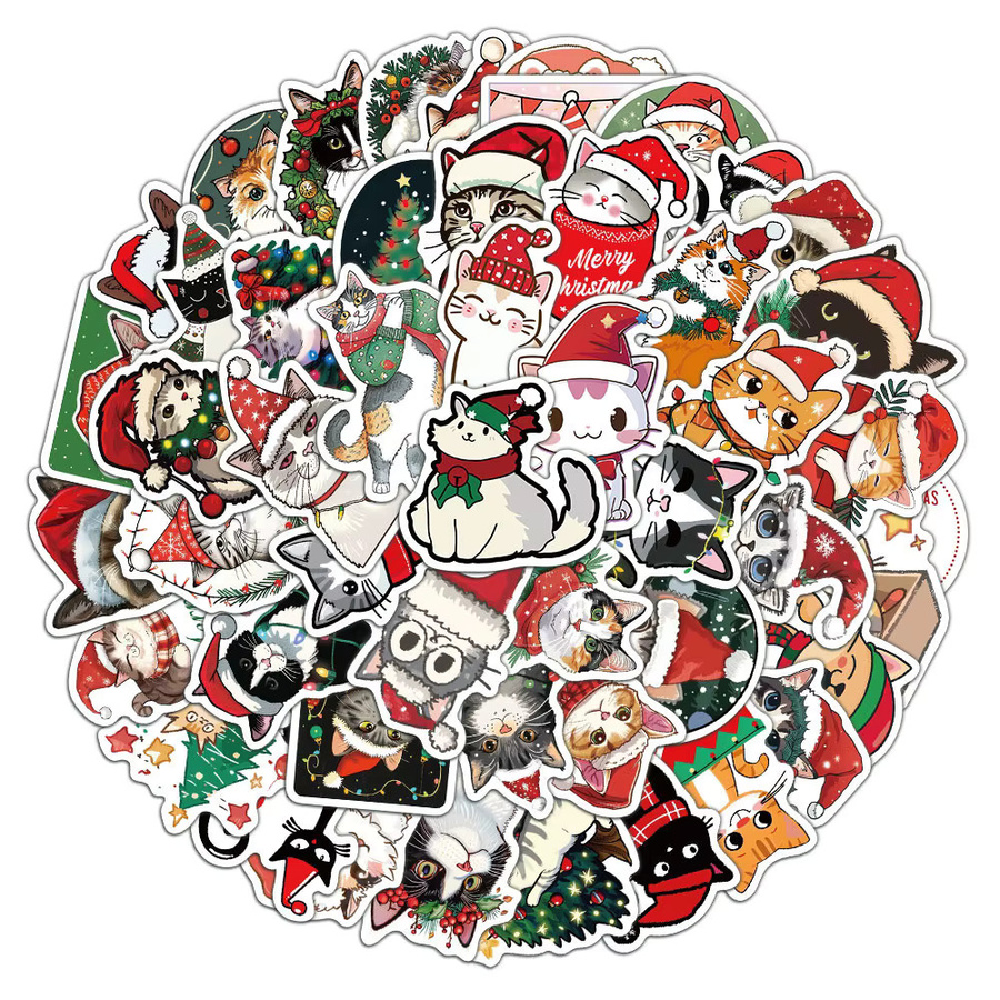 50 Stück wasserfeste Weihnachts-Katzen-Aufkleber in Multicolor von BulingBulingStickers Store zur Dekoration von Handyhüllen, Notebooks und iPads - Bild 2