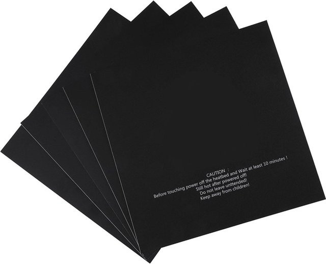 5er Set Beheizte Druckplatten Aufkleber für FDM 3D Drucker in Schwarz, B/T: 22 x 22 cm - Bild 1