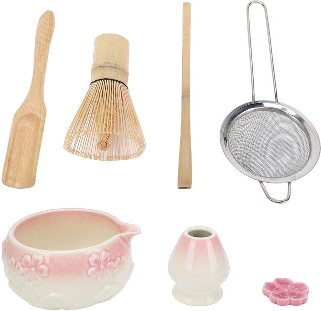 Koogeelife 7-teiliges Matcha-Tee-Zubereitungsset aus Keramik und Bambus in Rosa - Bild 1