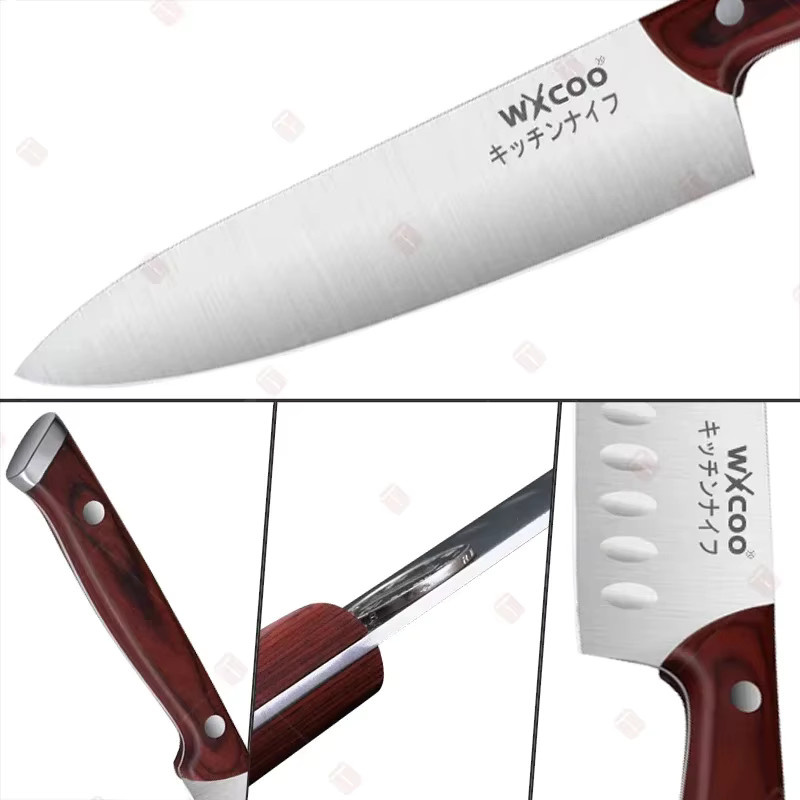 WXCOO Japanisches Kochmesser-Set aus Edelstahl in Silber mit Metzgerbeil, BBQ-Messer, Küchenschere und Obstmesser - Bild 5