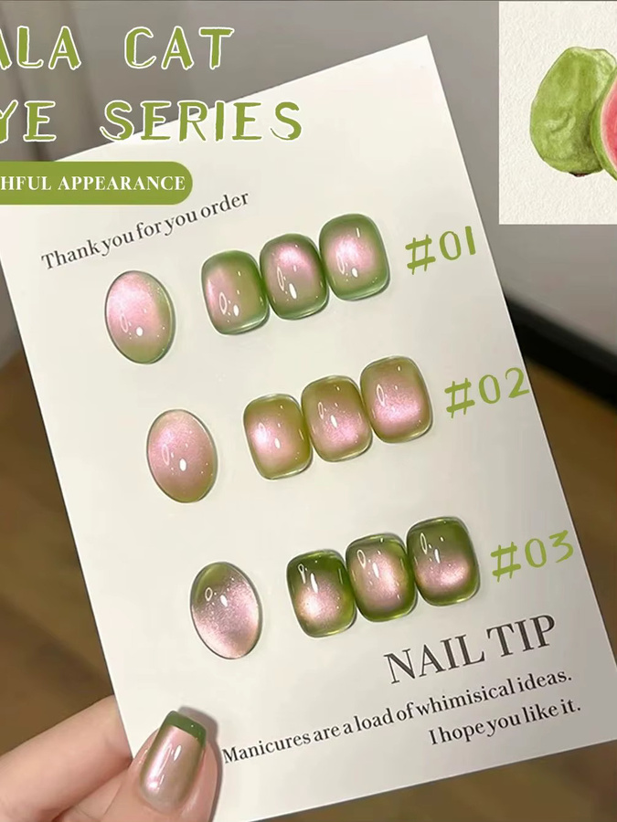 MIANEL Nagellack Guava, Grüner Katzenaugen-Gel Nagellack, 12 ml, Glänzend - Bild 3