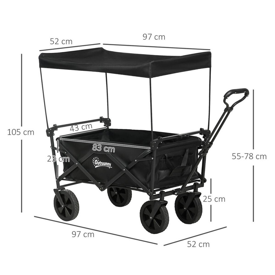 Outsunny Bollerwagen mit Sonnendach und Griff in Schwarz, B/H/L: 52 x 105 x 97 cm - Bild 4