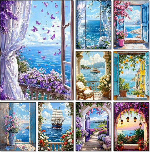 QIZITENG Diamond Painting Set Landschafts-Mosaik mit Blumen-Design in Multicolour, B/H: 40 x 30 cm - Bild 1