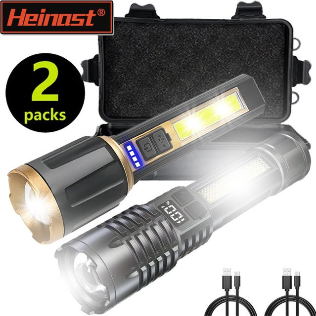 Heinast Taktische LED-Taschenlampe in Schwarz, USB wiederaufladbar mit Teleskop-Zoom und großer Reichweite - Bild 1