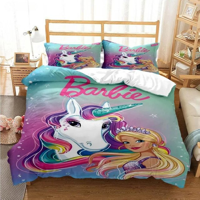 Barbie Bettwäsche-Set mit Cartoon Anime Motiv, weiches 2-teiliges Set aus Bettbezug und Kissenbezug in Mehrfarbig, Breite: 140 cm, Länge: 210 cm - Bild 1