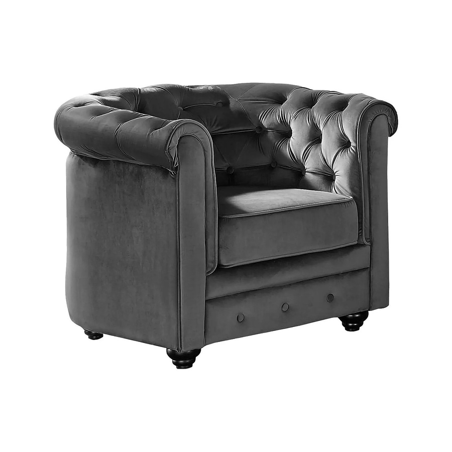 Vente-unique Chesterfield Sessel aus Samt mit gerader Rückenlehne in Anthrazitgrau, Höhe: 82 cm - Bild 2