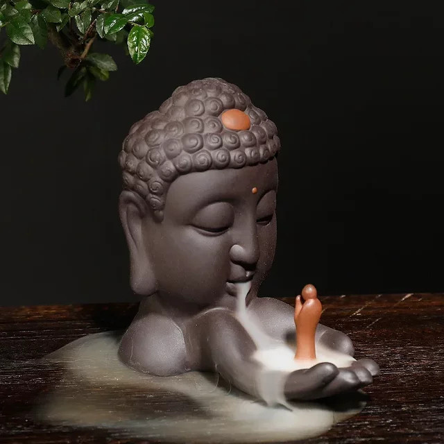 MINIDEAL Keramik Wasserfall Weihrauchbrenner Buddha Statue in Braun - Bild 1