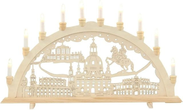 Dekohelden24 XXL Leuchterbogen Schwibbogen mit Dresden Motiv und wechselbaren Spitzkerzen, Farbe: Beige, B/H: 71 x 40 cm, Tiefe: 4 cm - Bild 1