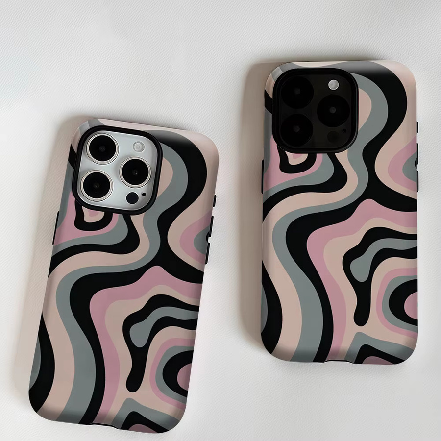 Robuste doppelschichtige Magnet-Handyhülle von Potdemiel mit rosa-grauem Wirbel-Design für iPhone 17 16 15 14 13 Pro Max Plus - Bild 5