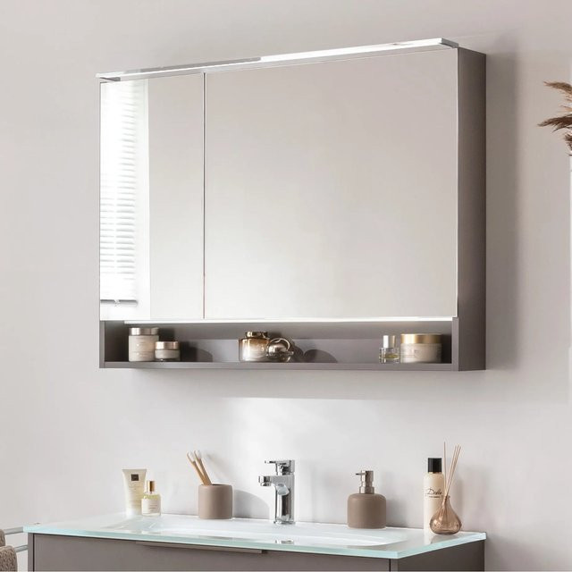 Fackelmann Spiegelschrank B.Paris in Cubanit Grau mit LED-Beleuchtung und Steckdose, B/T/H: 90 x 15,6 x 71,8 cm - Bild 1