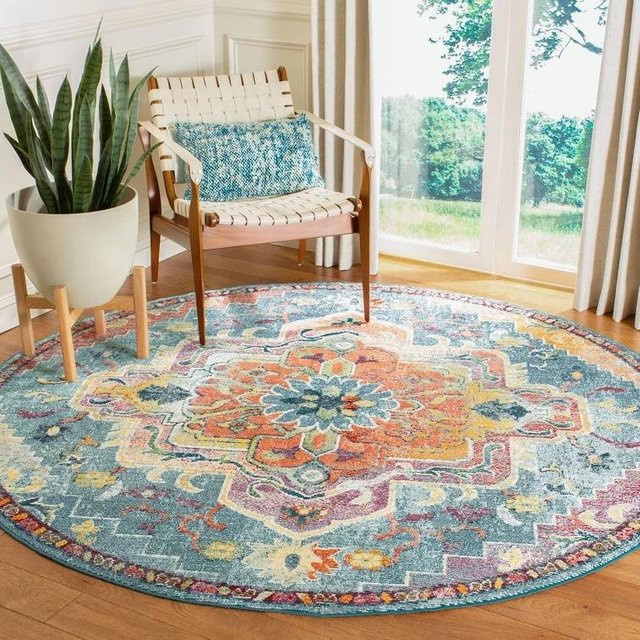Runder Teppich WTEMPO in Multicolour, orientalisches Boho-Design aus Polyester, Durchmesser: 60 cm - Bild 1