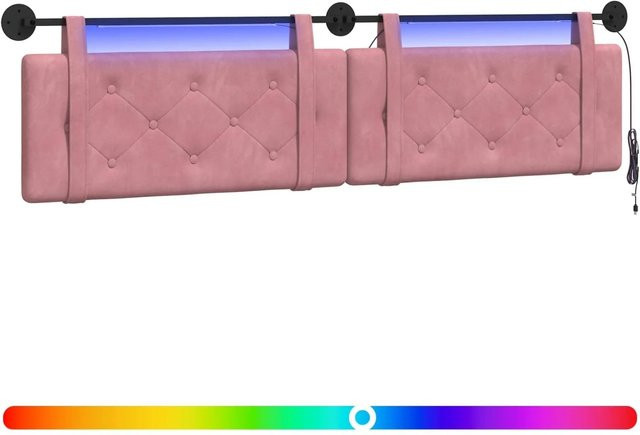 vidaXL Hängendes Kopfteil aus Samt mit integrierter LED-Beleuchtung in Rosa, B/H: 210 x 55 cm - Bild 1