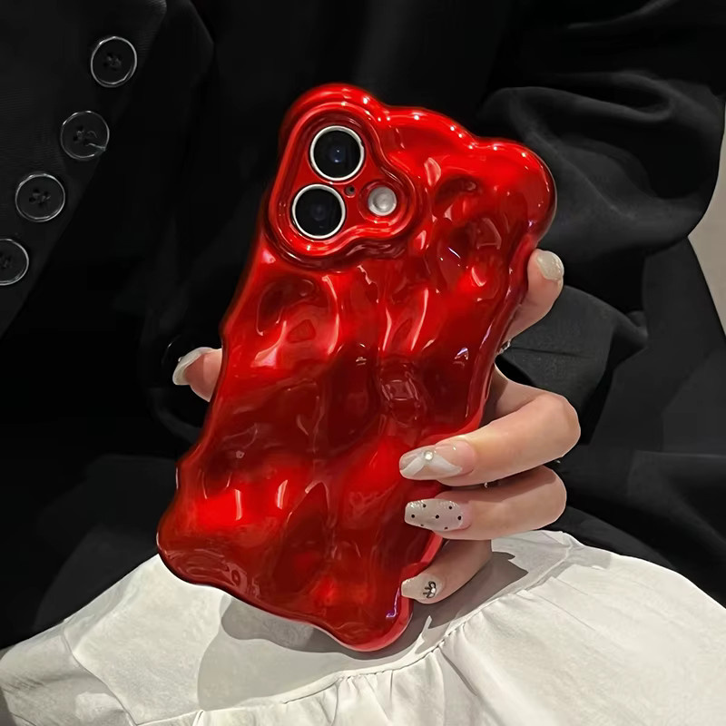 KASONPAI Schutzhülle mit rotem Wellenmuster für iPhone Air 11 12 13 14 15 16 17 Pro Max Plus aus TPU und Silikon - Bild 2