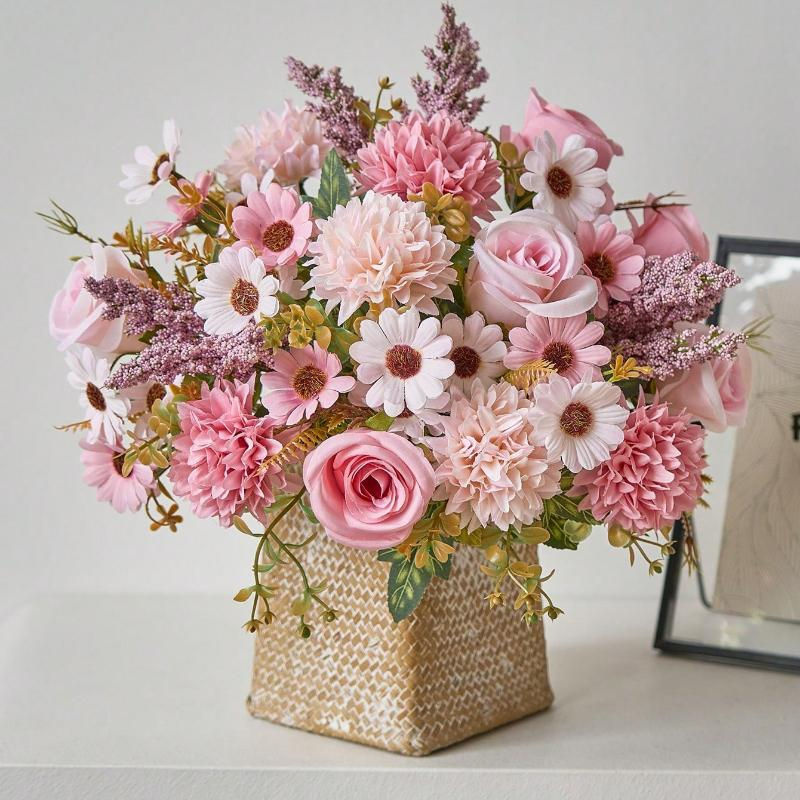 Künstlicher Blumenstrauß von chenxiaogang mit Rosen, Gänseblümchen und Löwenzahn in Orange, ideal für Hochzeiten und die Heimdekoration - Bild 5