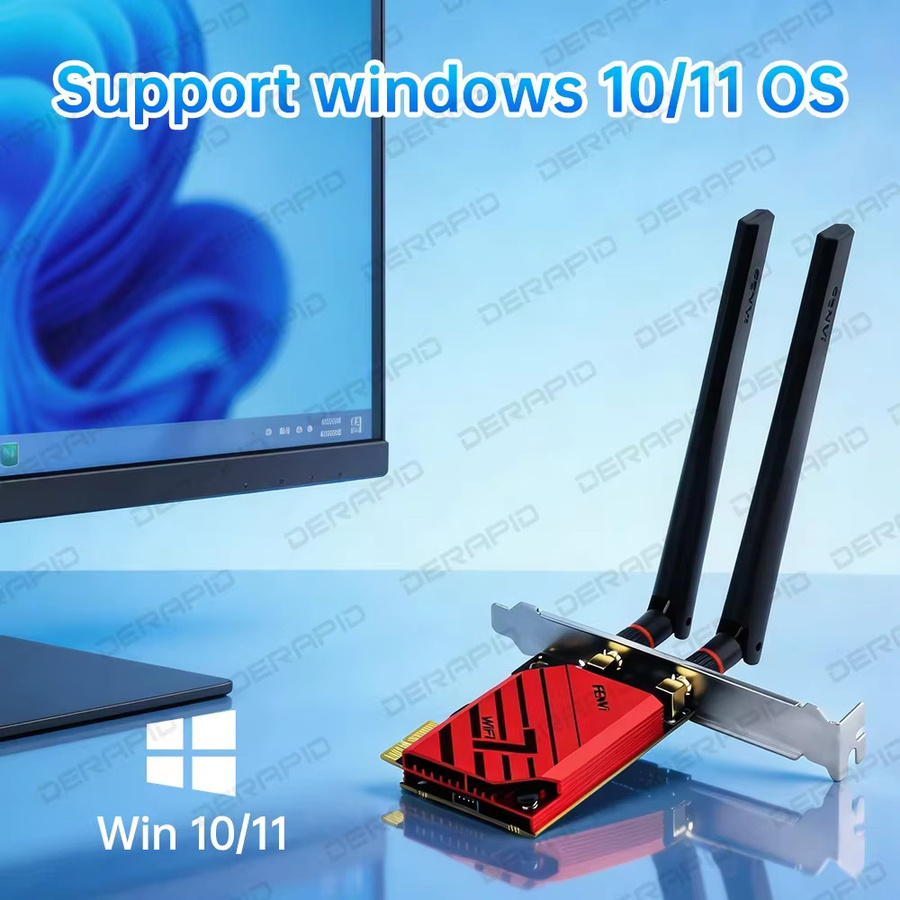 DERAPID WiFi 7 PCIe Netzwerkkarte mit Bluetooth 5.4, Tri-Band Wireless-Adapter 5400Mbps für 2,4G, 5G und 6GHz, kompatibel mit Windows 10 und Windows 11 - Bild 6