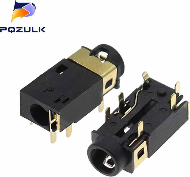 10 Stück PJ-342 Audio-Kopfhörerbuchse 3,5 mm Jack mit 6 Pins, SMD Sinking Plate, vergoldeter Stecker, Schwarz - Bild 1