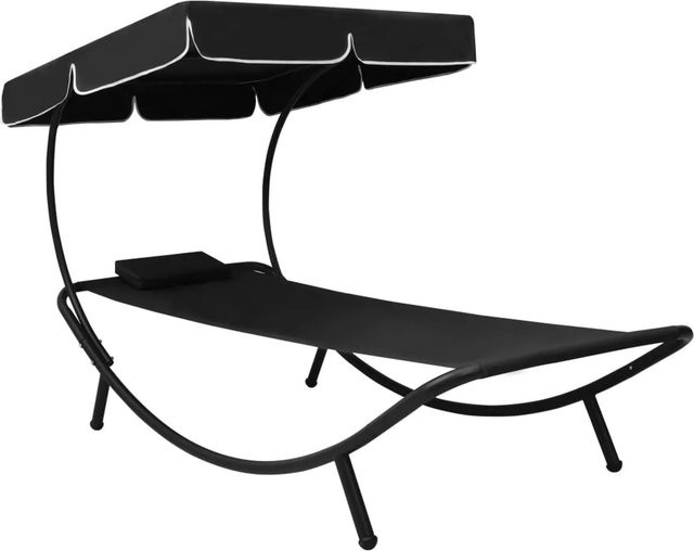 vidaXL Garten-Sonnenliege mit Sonnendach und Kissen in Schwarz aus pulverbeschichtetem Stahl und Oxford-Gewebe - Bild 1
