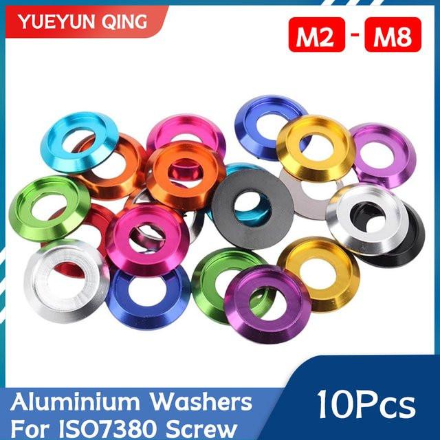 10 Stück Aluminium-Unterlegscheiben flach für ISO7380 Kopfmuttern und Sechskantschrauben von YUEYUN QING in Silber und Multicolour - Bild 1