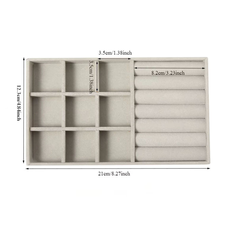 Schmuck-Display-Tablett aus Samt in Beige als Organizer für Halsketten, Armbänder, Ohrringe und Ringe - Bild 2